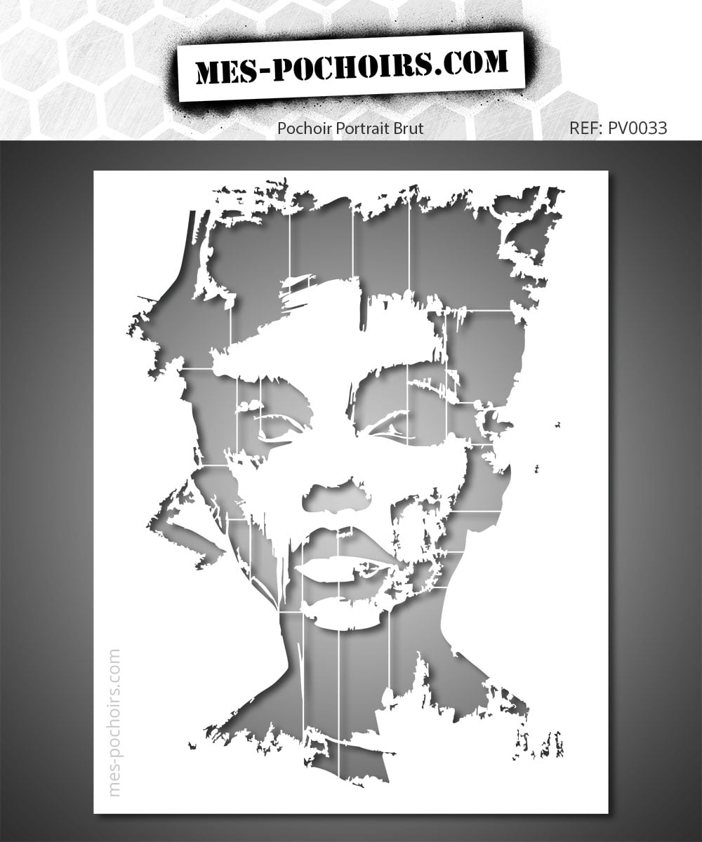 Stencil showing a raw fragmented face