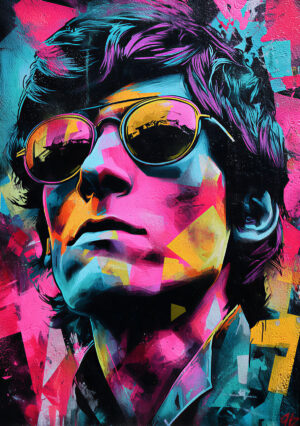 Interprétation colorée du pochoir dans un univers pop art et street art. Les couleurs vives, les superpositions et les textures transforment le portrait en une composition urbaine contemporaine.