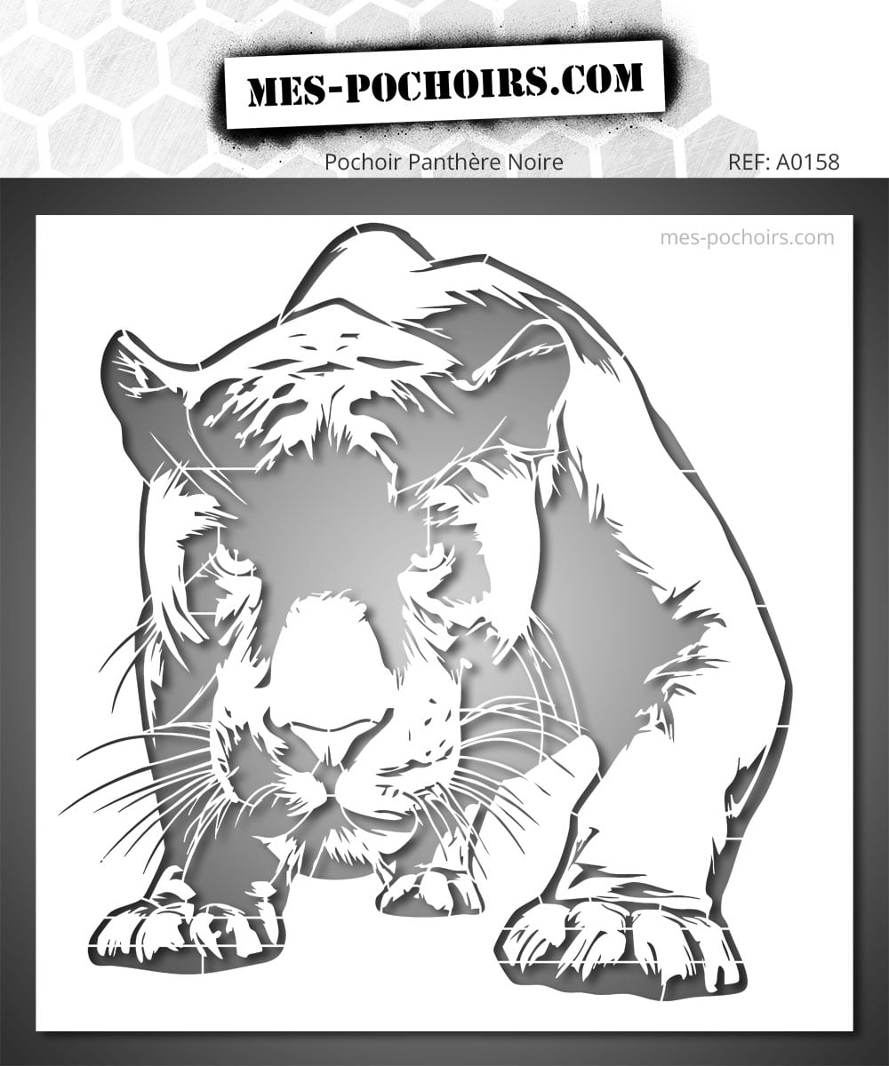 Black panther in motion, depicted in full, confidently striding with a powerful big cat silhouette.