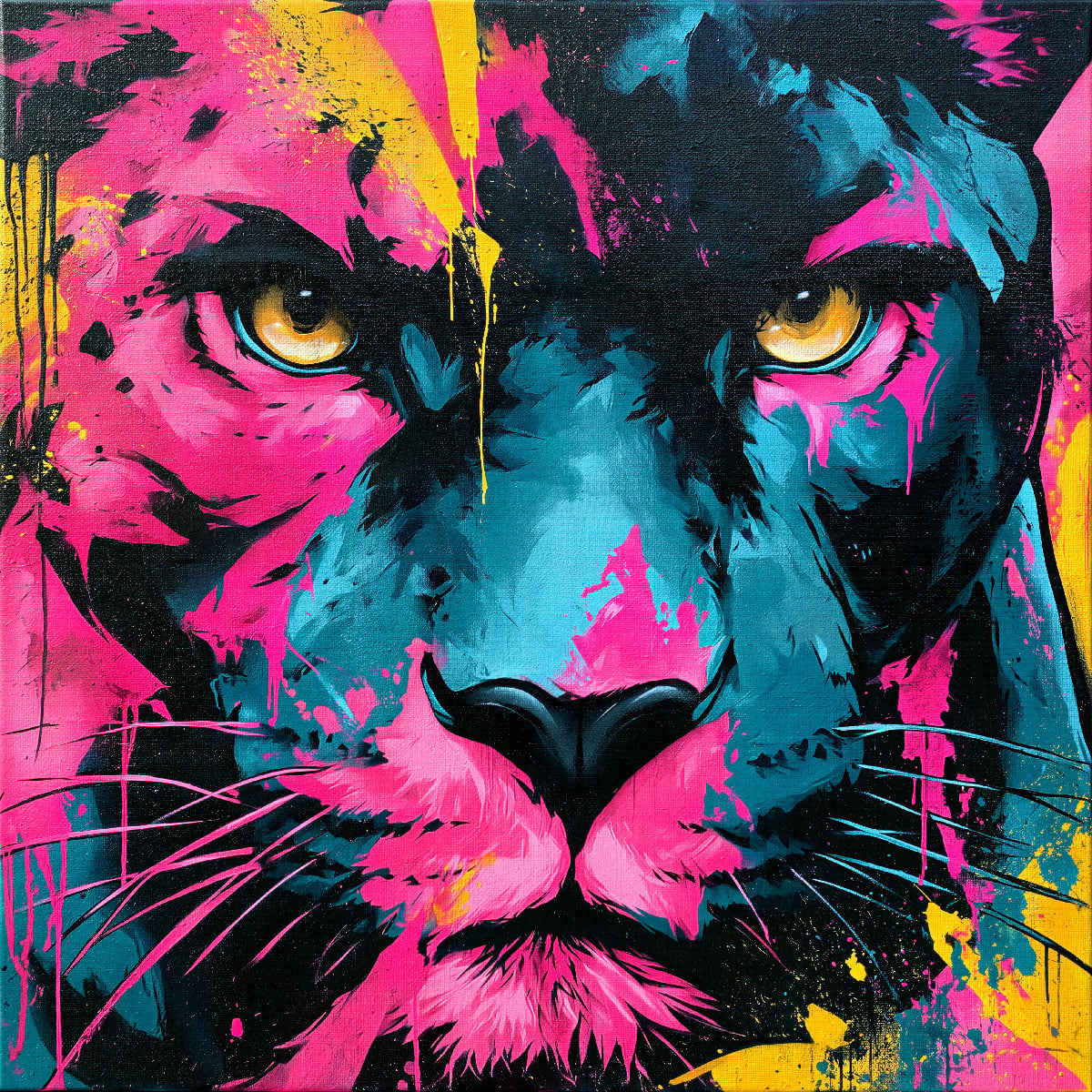 Example of an artwork created with the Puma Stencil, featuring the big cat from the front in a vivid and artistic composition.