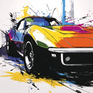 Résultat coloré avec pochoir de voiture sportive américaine